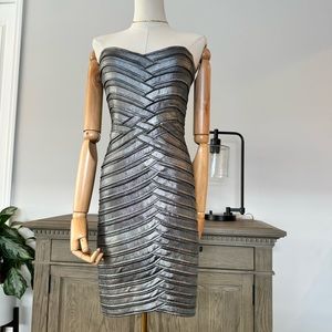 BCBGMaxAzria Gunmetal Bandage Bodycon Dress |Size M